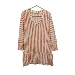 Soft Surroundings Striped Orange White V-Neck Pullover Tunic Top Women’s Medium